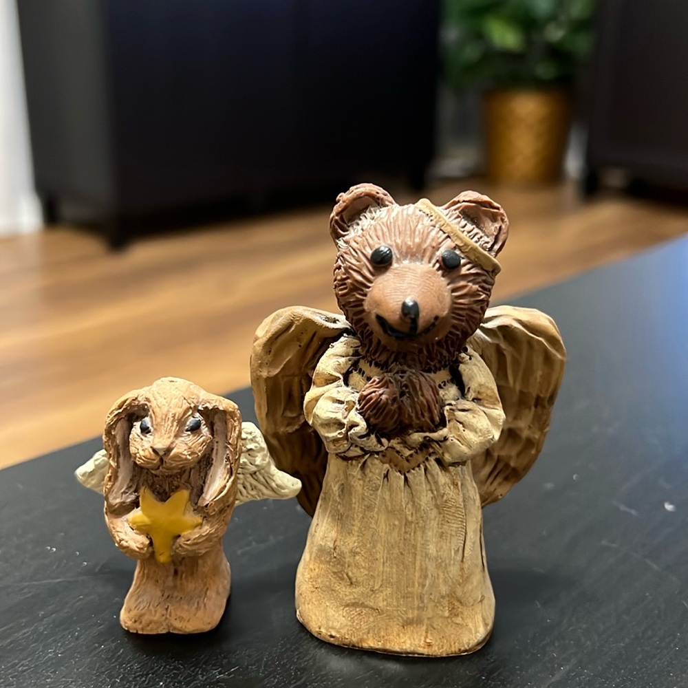 Ceramic Angel Bear and Bunny